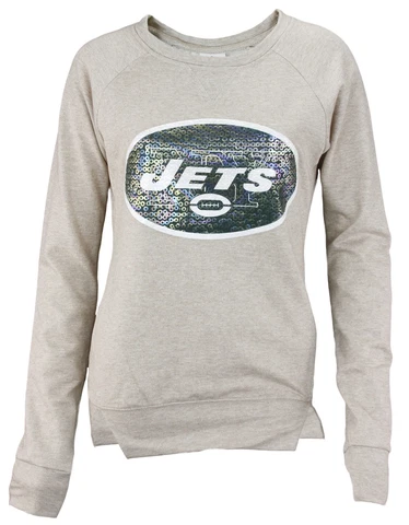 NFL Football Juniors Women's New York Jets Crew Fleece Sweatshirt, Beige Cover