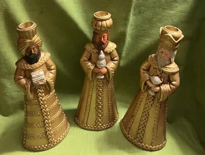 3 KINGS MAGI Paper Mache Figurine Christmas Candle Holders set VTG - Picture 1 of 11