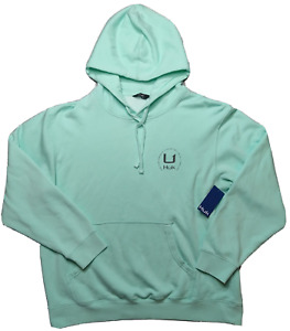 HUK Men XL Mint Green Dyed Double-Sided Long Sleeve Logo Pullover Hoodie New