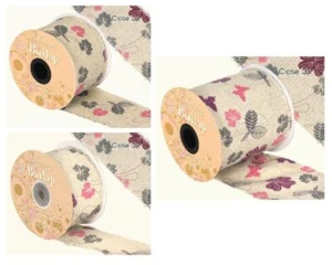 Burlap Frayed Edge Contemporary Floral Ribbon 10m - 50mm 70mm or 100mm - Picture 1 of 4