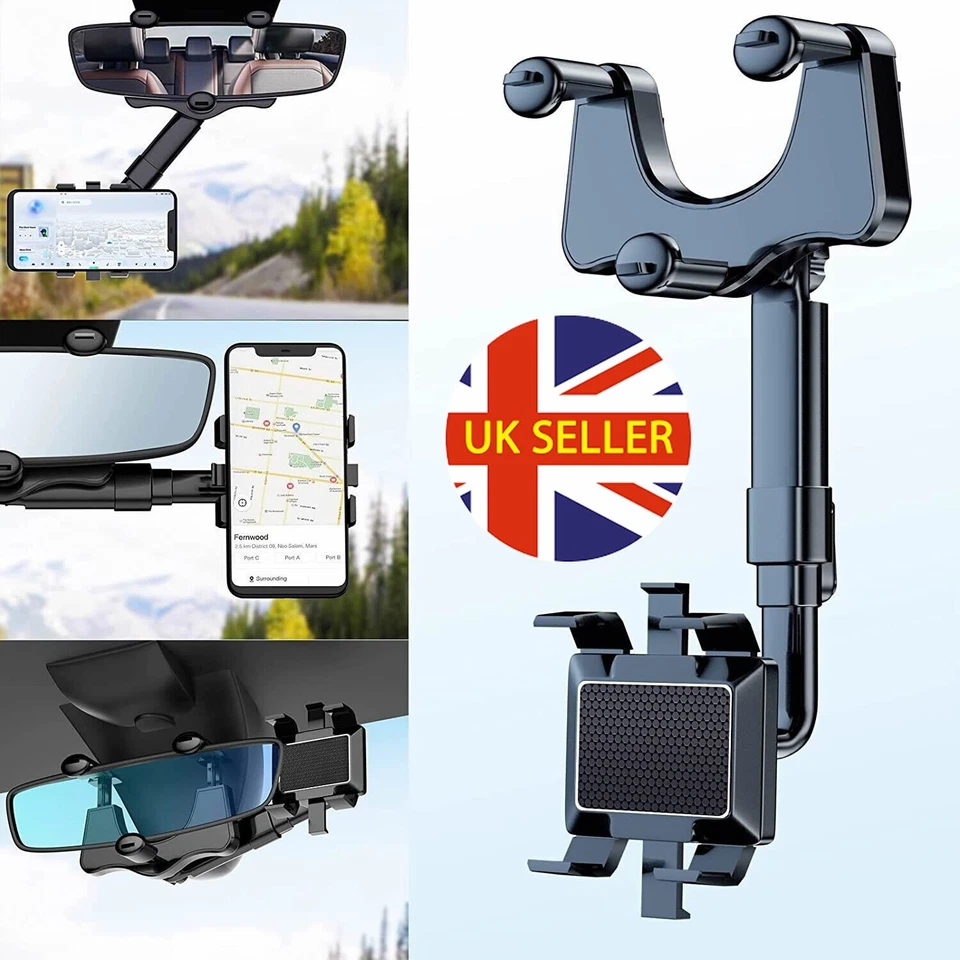 JUSTOP 360° Car Phone Holder Rotatable Stand Rearview Rear View Mirror Mount For iPhone