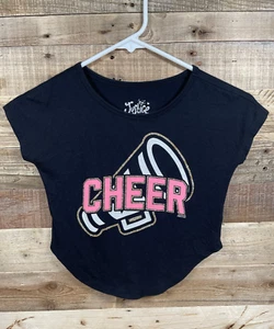 Justice Girls (5) Cheer Wild About Spirit Black Leopard Shirt Short Sleeve Top - Picture 1 of 4