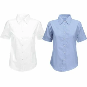 MÄDCHEN SCHULE BLUSE HEMD UNIFORM KURZARM WEISS HIMMELBLAU ALTER 2-18 JAHRE TOPS - Bild 1 von 3