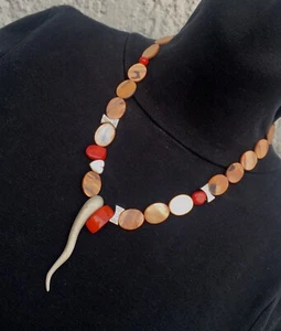 Collar nácar Mother of Pearl coral corazón colgante plata de ley conos - Imagen 1 de 11