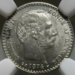 DENMARK 10 ore 1874 CS NGC MS 62 UNC Silver Dolphin King Christian Toned Wheat - Picture 1 of 3