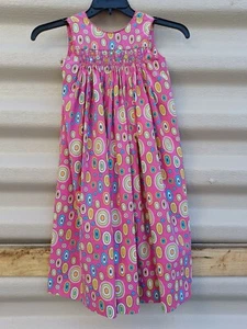 Handmade children Amanda Remembered Girls Smocked Dress, Hot Pink w/Multi, 6x - Picture 1 of 5
