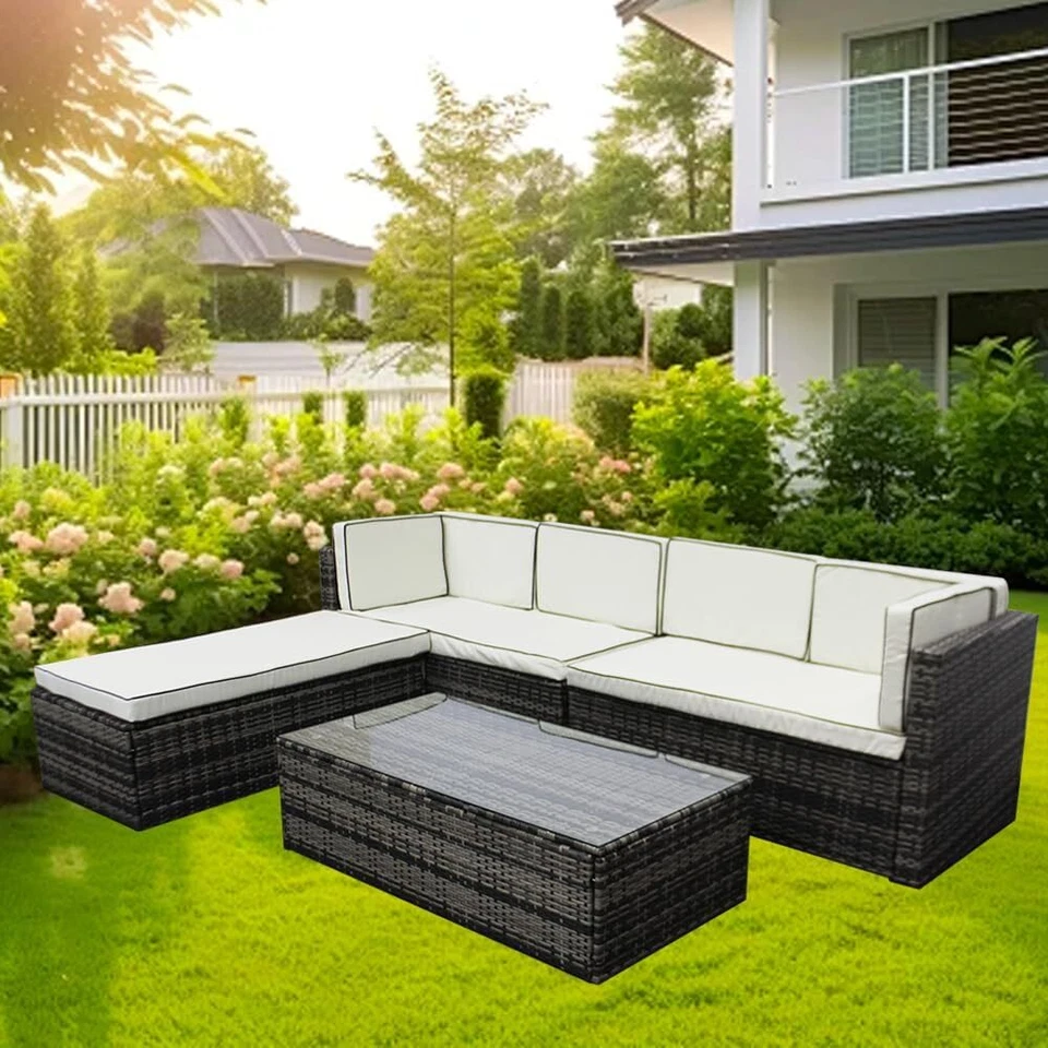 GENERIC Rattan Garden Furniture Corner Sofa 6 Seaters Lounge Set In/Outdoor Extra Wide
