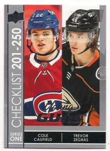 Lista de verificación de tarjetas de novato Cole Caufield & Trevor Zegras 21-22 UD 1 Young Guns SP - Imagen 1 de 1