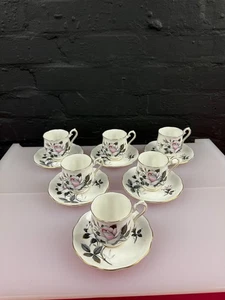 6 x Royal Albert Queens Messenger Kaffee Espressotassen und Untertassen Set - Bild 1 von 6
