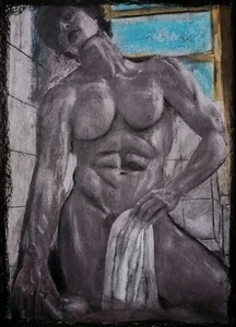 Mann Moderne Kunst Ölkreide Auf A4 Papier Gemälde Bild Zeitgenössisch Abstrakt - Zdjęcie 1 z 4