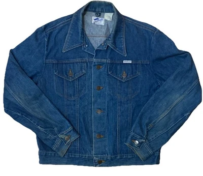 VINTAGE 1970s Wrangler Denim Jean Jacket - Blue No Fault USA, Size SMALL S 38 - Image 1 of 4