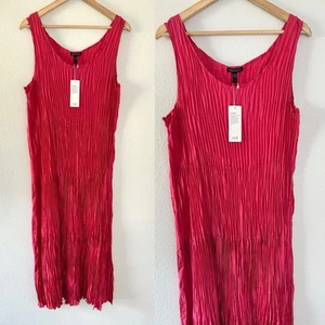 EILEEN FISHER TIERED CRUSHED SILK DRESS SLEEVELSS COLOR GERANIUM PINK SIZE 2X - Picture 1 of 10