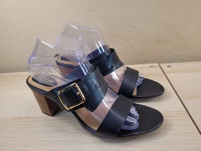 Clark’s Artisan Heel Sandals Shoes Black Leather Womens 9 M  / EUC - Image 1 of 4