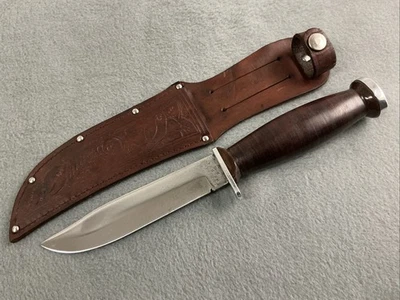 复古 1946 - 73 SCHRADE-WALDEN 纽约美国 H-15 狩猎固定刀片刀和皮带盒 — 第 1/4 张图片