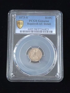Media moneda de diez centavos libertad sentada 1873-S graduada genuina reparada - detalle AU #57246823 - Imagen 1 de 4