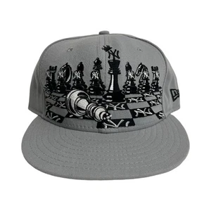 Vintage Y2K New Era Yankees Fitted Hat Cap 5950 Gray Chess Board 7 5/8 RARE - Picture 1 of 5