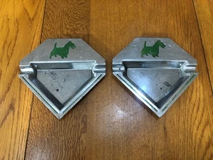 VINTAGE LOT OF 2 MCM SCOTTIE SCOTTISH TERRIER DOG SILVER & GREEN METAL ASHTRAYS - Picture 1 of 10