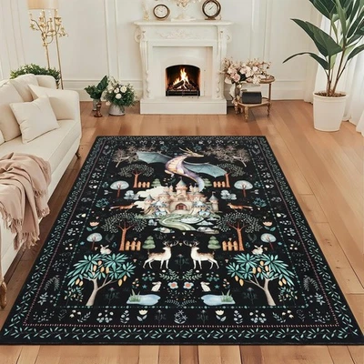 Alfombras Lavables 5x7 para Salón Dormitorio, Estampado Animal Dragón Negro Din... Foto 1 de 4