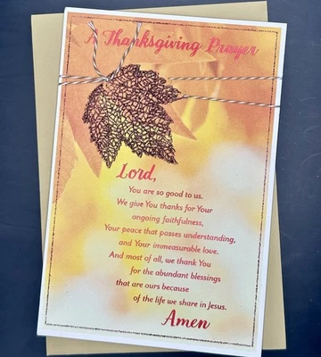 TARJETA DE FELICITACIÓN DE FELIZ ACCIÓN DE GRACIAS * ORACIÓN DE ACCIÓN DE GRACIAS/CUERDA ADORNADA/BRILLO Foto 1 de 2