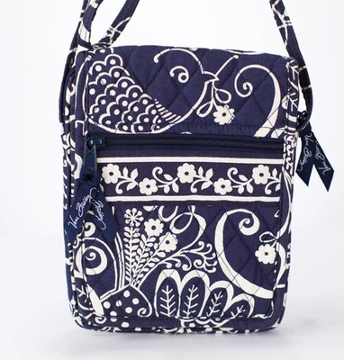 Cartera Bandolera Vera Bradley Mini Hipster Giratoria Pájaros Azul Marino 8 x 6 Usada en Excelente Condición Foto 1 de 4