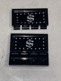 2x LEGO Train Gate Dollar Sign Black Wood Grain Sticker Part 6765 2x4 Hinge Gold