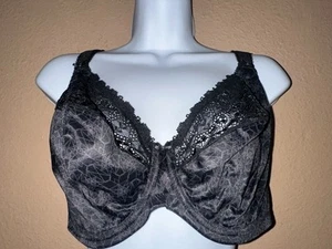 Elomi Kim Stretch Plunge EL4340 Unlined Underwire Black Satin Geometric 34J $69 - Picture 1 of 4