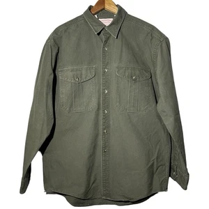 Vtg CC Filson Co Tin Cloth Canvas Button Up Shirt Long Sleeve Green Men’s Large - Picture 1 of 8