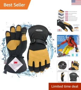 Waterproof Winter Gloves for Skiing & Snowboarding - Men & Women - Black+Yellow - Picture 1 of 11