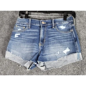 Hollister Denim Shorts Distressed Cuffed High Rise Blue Jean Shorts Women Sz W26 - Picture 1 of 12
