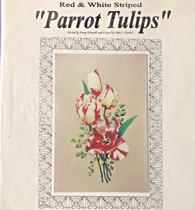 De colección Rojo y Blanco Rayas Loro Tulipanes Punto de Cruz Gráfico Forro Plateado Saastad - Imagen 1 de 3