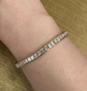 Mens 8Ct Princess Cut Lab Created Diamond Tennis Bracelet 14k Yellow Gold Plated - Picture 1 of 5