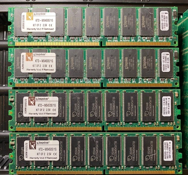 LOT of 4PCs Kingston KTD-WS450E/1G PC2100 DDR 266 512MB ECC - FOR DESKTOP SYSTEM - Image 1 of 1