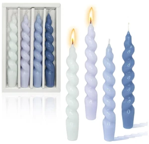 Spiral Candles Blue Candlesticks Twisted Taper Candle Home Dinner Wedding Party - Picture 1 of 9