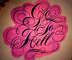 GO TO HELL VINTAGE 1970's FUNNY GLITTER IRON ON TRANSFER -NICE, B-6 - Bild 1 von 2