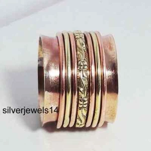 Solid Copper Ring Brass Spinner Ring Meditation Statement Handmade Ring - Picture 1 of 2