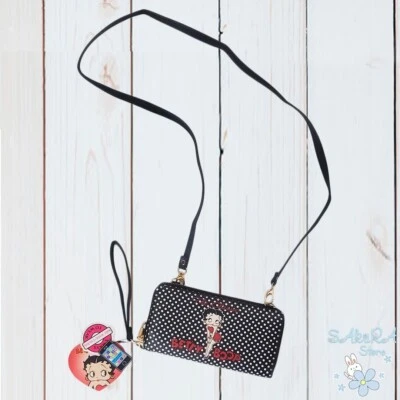 NUEVO CON ETIQUETAS BETTY BOOP AUTÉNTICO MUJER CORAZONES PULSERA LARGA BANDOLERA CARTERA 3 en 1 Foto 1 de 4