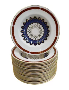 18 Royal Crown Derby England Porcelain Rimmed Soup Bowls in Quail 20th C - Picture 1 of 6