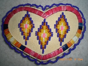 Native American Porcupine Quilled & Beaded Sioux Heart Barrette #1 - Picture 1 of 2