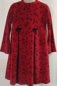 Vestido de terciopelo rojo manga larga Healthtex con flores y corazones negros talla 5 - Imagen 1 de 3