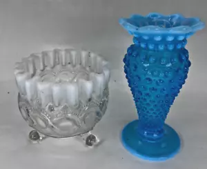 Northwood white Opalescent Art Glass bowl Fenton Blue ruffled opal hobnail vase - Bild 1 von 14