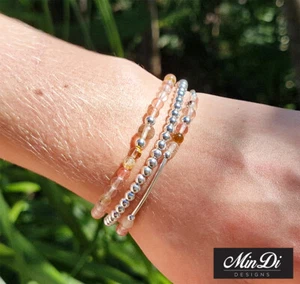 Pulseras apilables hechas a mano con plata de ley y turmalina sandía. - Imagen 1 de 11