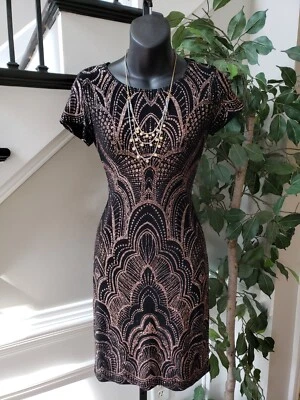 Jump Apparel Womens Black Glitter Print Lined Round Neck Knee Length Dress XS - Image 1 of 4