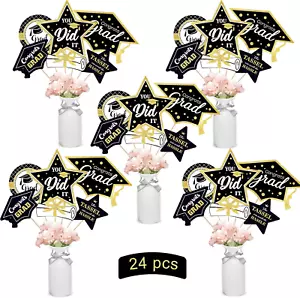Black and Gold Graduation Decorations Set of 24 Class of 2025 Table Decor Congra - Picture 1 of 12