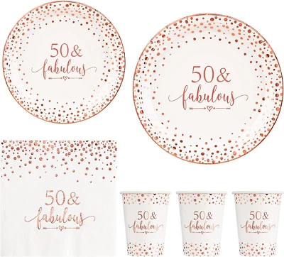 玫瑰金箔50张精美餐巾纸杯套装女士50岁生日派对 — 第 1/4 张图片