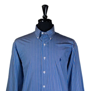 Ralph Lauren Mens Dress Shirt 16 Large Blue White Striped Classic Fit Button Up - Picture 1 of 8