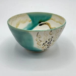 Studio Art Pottery Rice Soup Cereal Bowl Handmade Teal Glaze Crackle 5.5”D - Picture 1 of 6