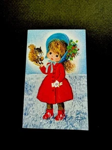 1 Tarjeta de Felicitación de Navidad Gordon Fraser de Colección de Christine, Linda Niña Sosteniendo Ardilla - Imagen 1 de 3