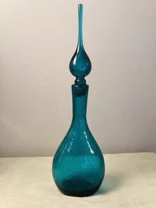 Rainbow GlassCo Decanter Rare To Find For Keeps! 17” Most Beautiful Crackle Blue - Picture 1 of 15