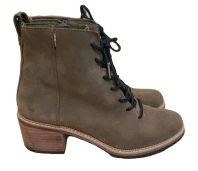 TOMS Women's Olive Suede Side Zip Lace Front Finn Ankle Boot Sz 8.5 - Image 1 of 4