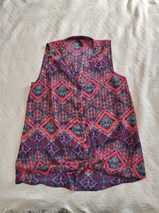Maurice’s Multicolor Geometric Button Front Sleeveless Tie Waist Shirt L - Bild 1 von 4